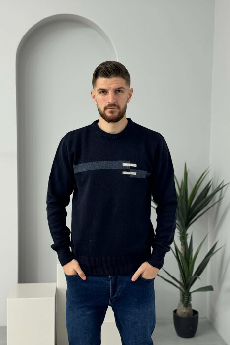 PULOVËR E THJESHTË PËR MESHKUJ NË NGJYRËN BLU E ERRËT - 3