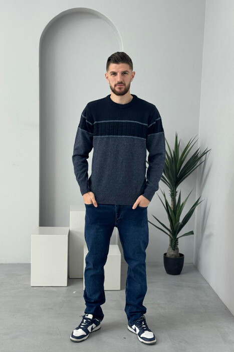 PULOVËR E THJESHTË PËR MESHKUJ NË NGJYRËN BLU E ERRËT - 