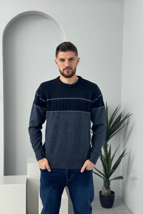 PULOVËR E THJESHTË PËR MESHKUJ NË NGJYRËN BLU E ERRËT - 2