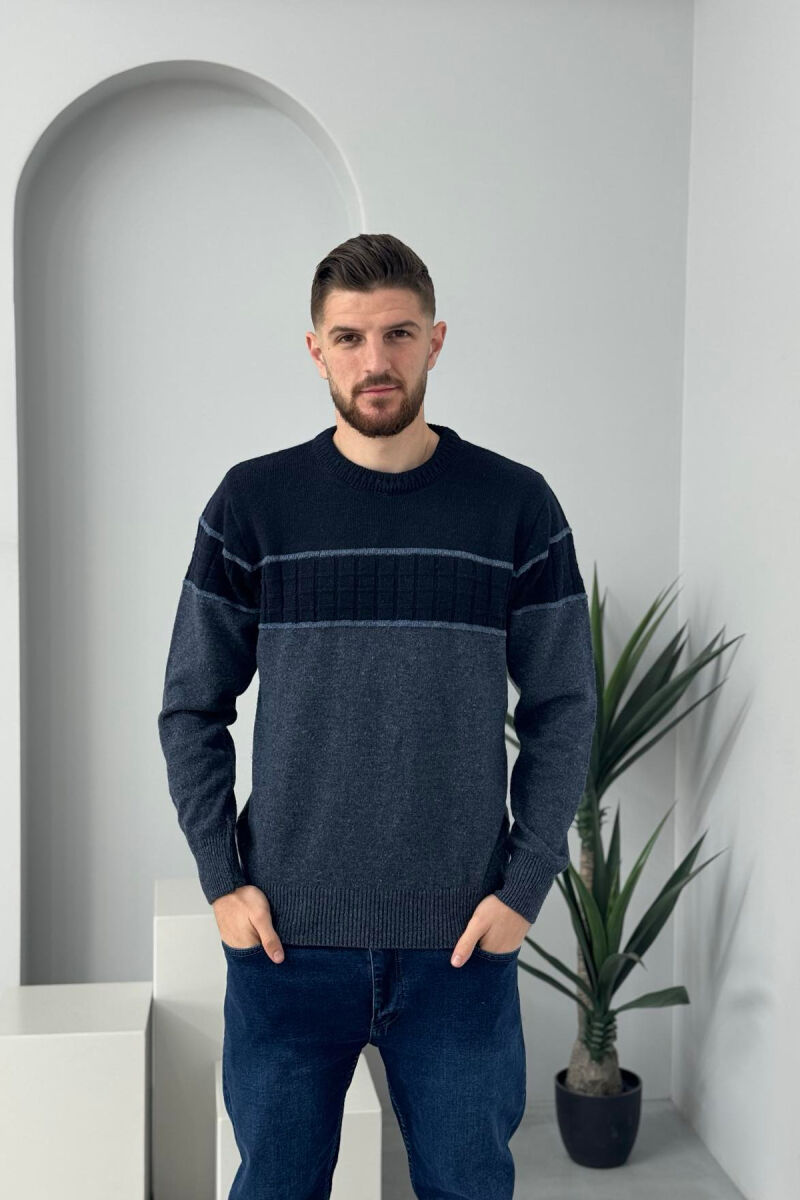 PULOVËR E THJESHTË PËR MESHKUJ NË NGJYRËN BLU E ERRËT - 2