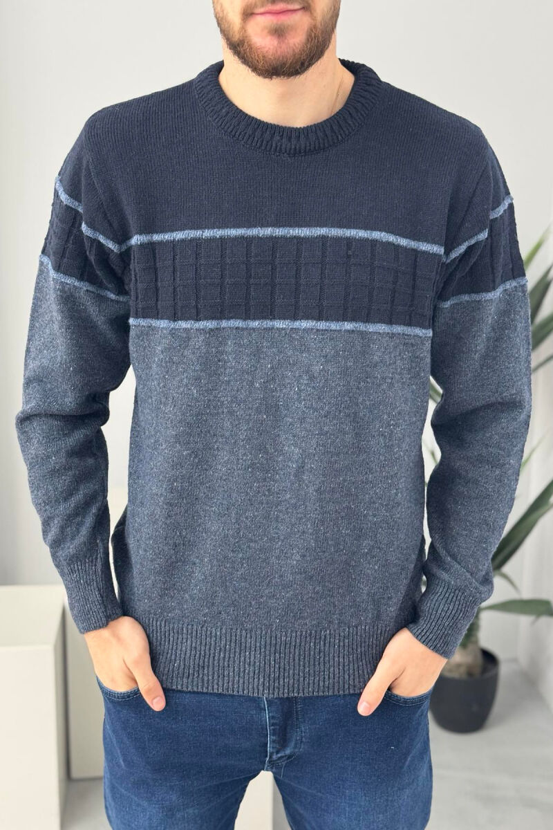 PULOVËR E THJESHTË PËR MESHKUJ NË NGJYRËN BLU E ERRËT - 3