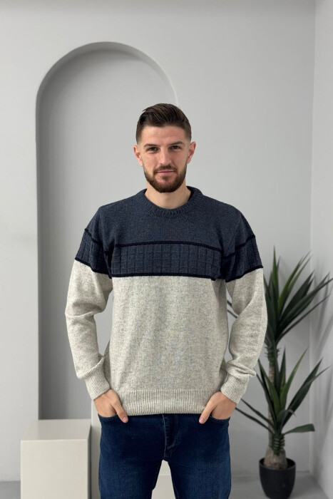 PULOVËR E THJESHTË PËR MESHKUJ NË NGJYRËN BLU - 2