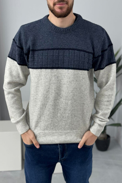 PULOVËR E THJESHTË PËR MESHKUJ NË NGJYRËN BLU - 3