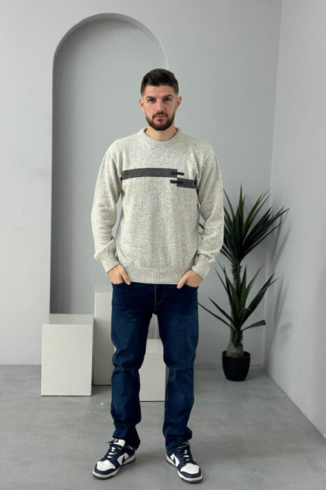 PULOVËR E THJESHTË PËR MESHKUJ NË NGJYRËN GRI E ZBARDHUR - KLAUDIO FASHION