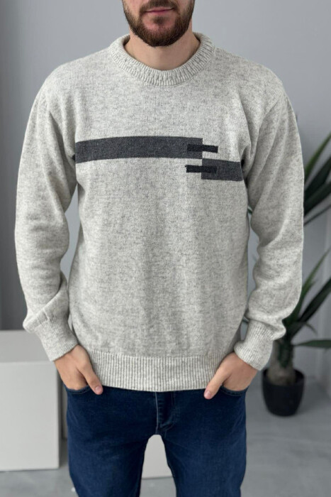 PULOVËR E THJESHTË PËR MESHKUJ NË NGJYRËN GRI E ZBARDHUR - 3