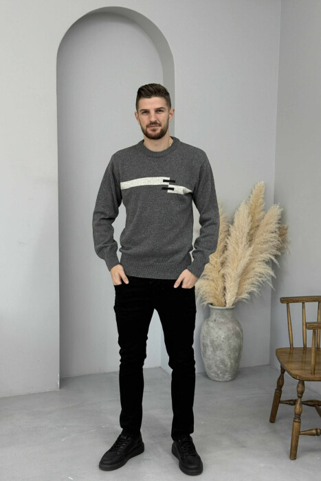 PULOVËR E THJESHTË PËR MESHKUJ NË NGJYRËN GRI - KLAUDIO FASHION