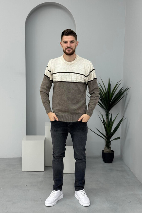 PULOVËR E THJESHTË PËR MESHKUJ NË NGJYRËN KREM - 