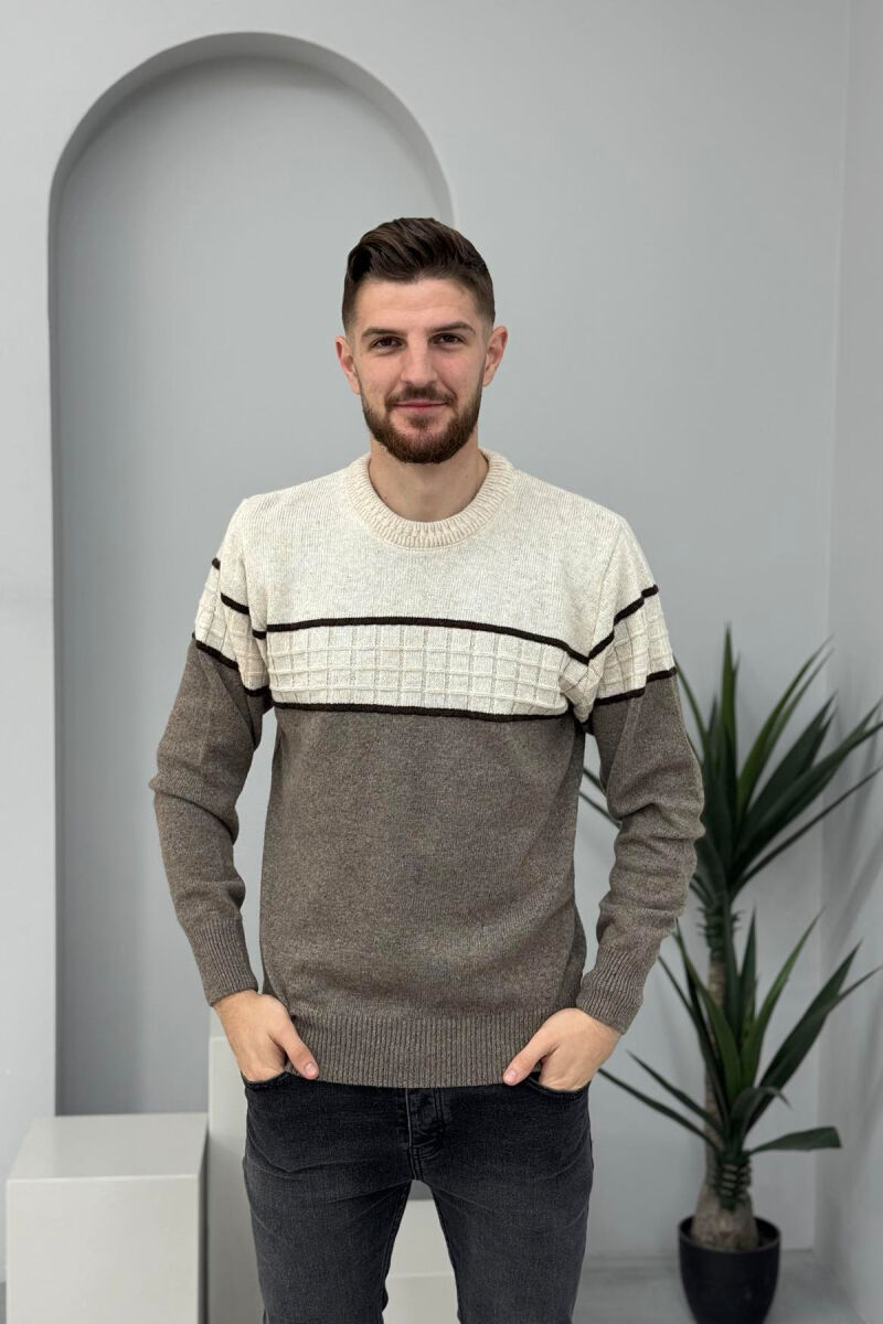 PULOVËR E THJESHTË PËR MESHKUJ NË NGJYRËN KREM - 2