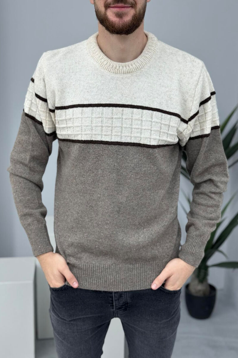 PULOVËR E THJESHTË PËR MESHKUJ NË NGJYRËN KREM - 3