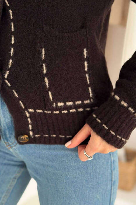 PULOVËR E THURRUR PËR FEMRA NË NGJYRË KAFE TË ERRËT - 2