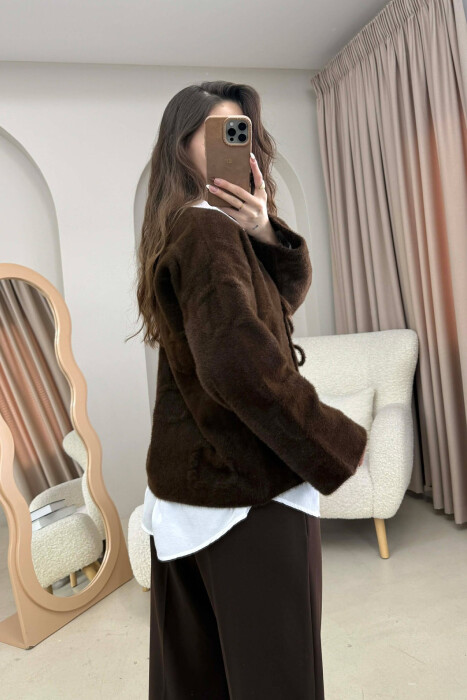 PULOVER ME LIDHESE PER FEMRA NE NGJYRE KAFE - 3