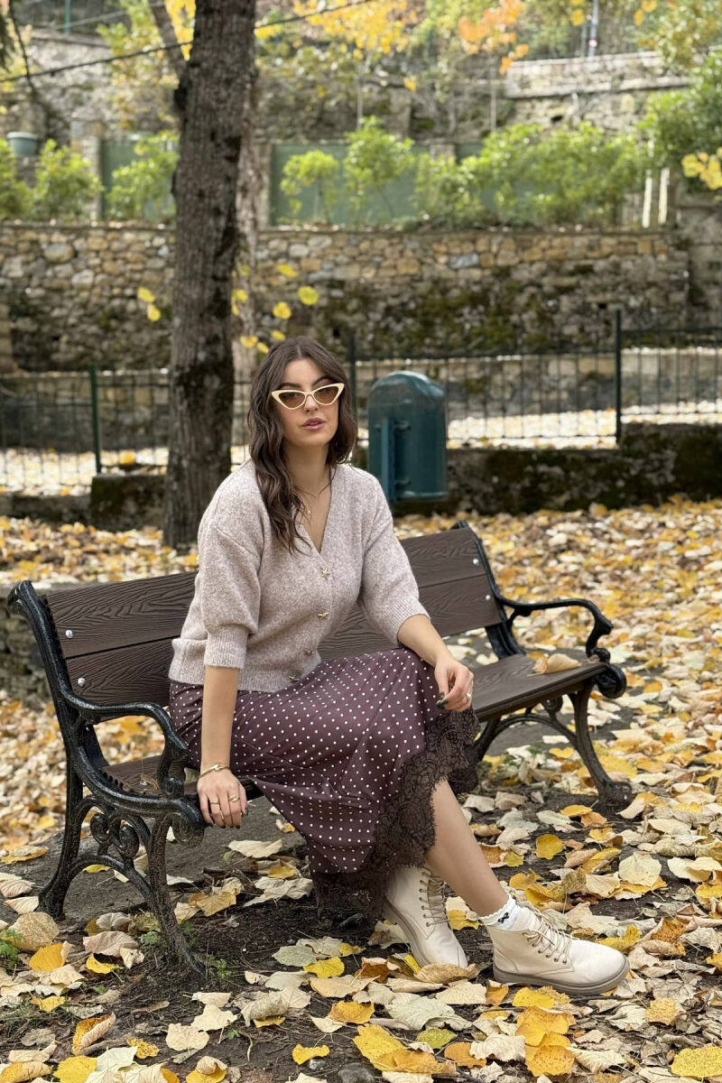 PULOVËR ME MËNGË TË SHKURTRA DHE KOPSA ME DETAJIN E YLLIT TË DETIT PËR FEMRA NË NGJYRË BEZHË - 3