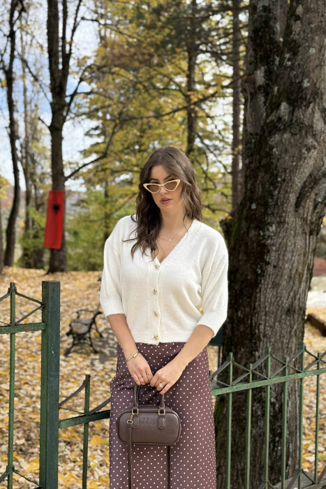 PULOVËR ME MËNGË TË SHKURTRA DHE KOPSA ME DETAJIN E YLLIT TË DETIT PËR FEMRA NË NGJYRË TË BARDHË - 2