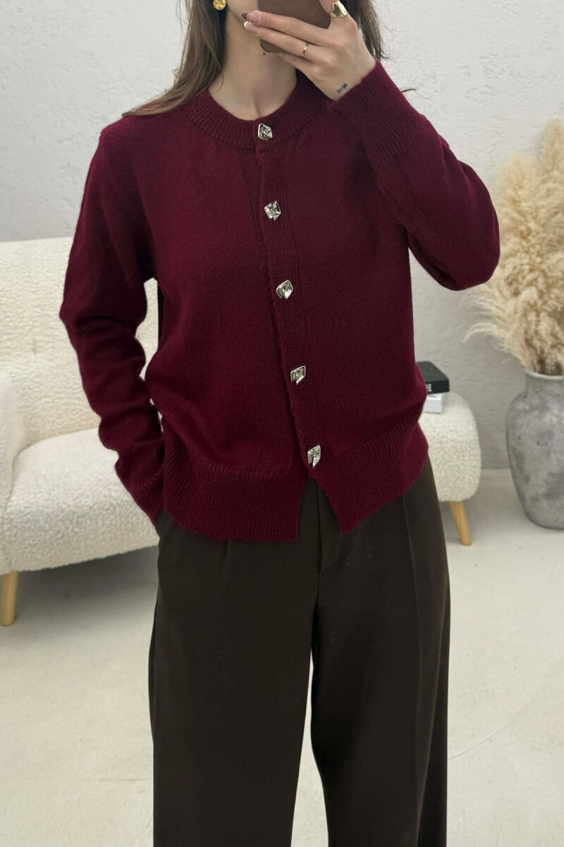 ONE COLOR KNITTED BUTTONED WOMEN CARDIGAN BURGUNDY/VISHNJE - 4