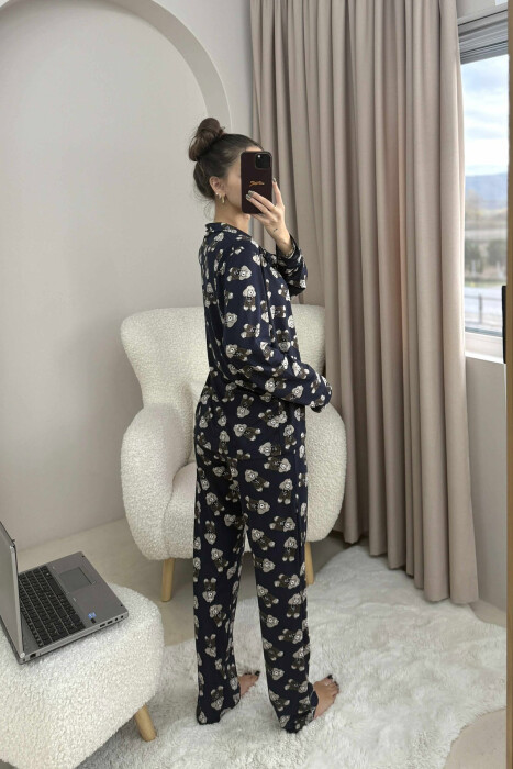 PUPPY DESIGN SHIRT+TROUSERS WOMEN PYJAMAS DARK BLUE/BEE - 3