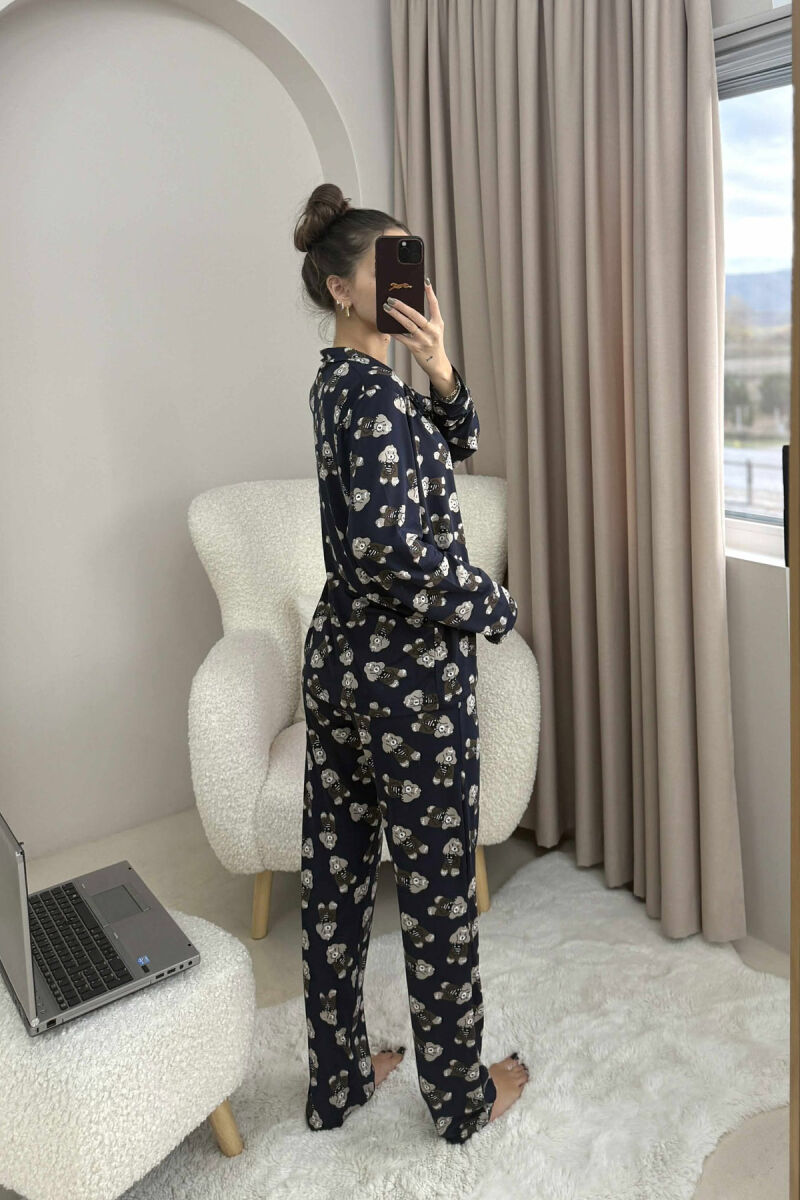PUPPY DESIGN SHIRT+TROUSERS WOMEN PYJAMAS DARK BLUE/BEE - 3