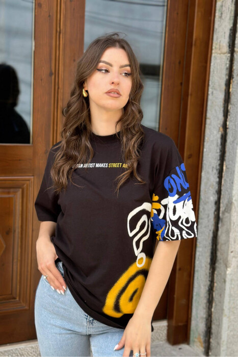 QUOTE WRITING WOMAN SHIRT BLACK/ E ZEZE 