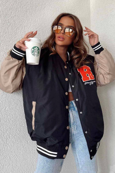 R LOGO BOMBER WOMEN JACKET BLACK/ E ZEZE - KLAUDIO FASHION