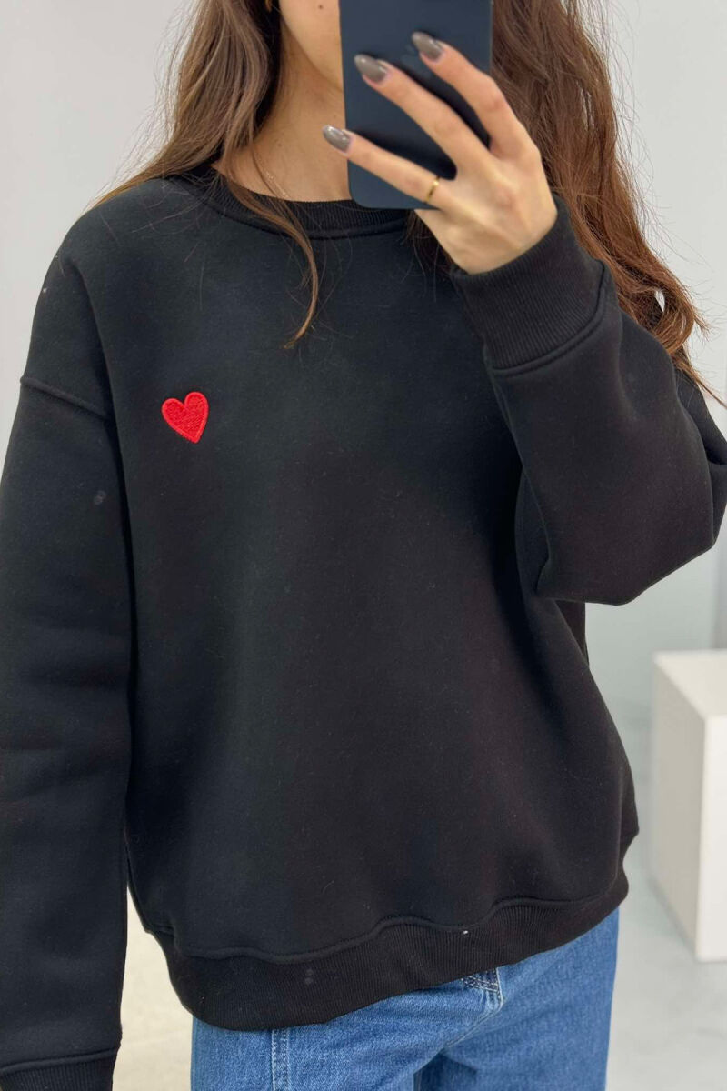 ROUND NECK HEART DETAIL WOMEN SWEATSHIRT BLACK/ E ZEZE - 1