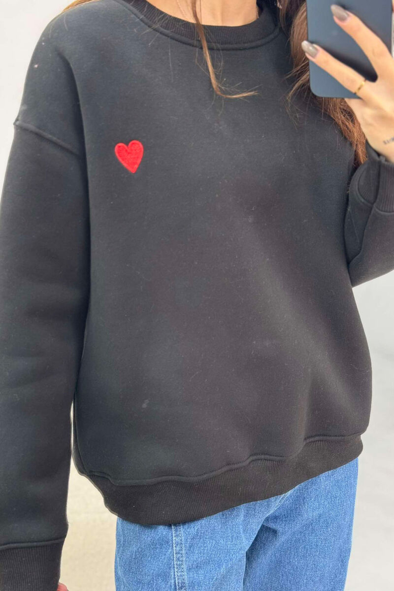 ROUND NECK HEART DETAIL WOMEN SWEATSHIRT BLACK/ E ZEZE - 2