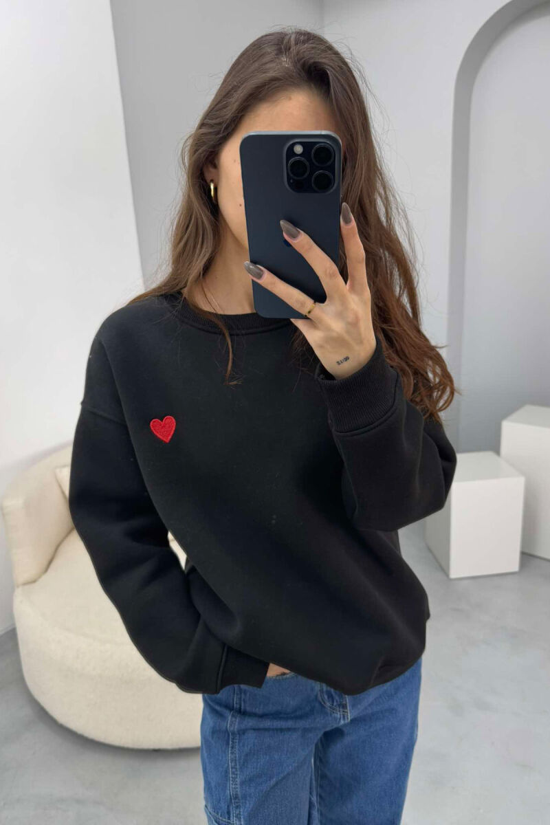 ROUND NECK HEART DETAIL WOMEN SWEATSHIRT BLACK/ E ZEZE - 5