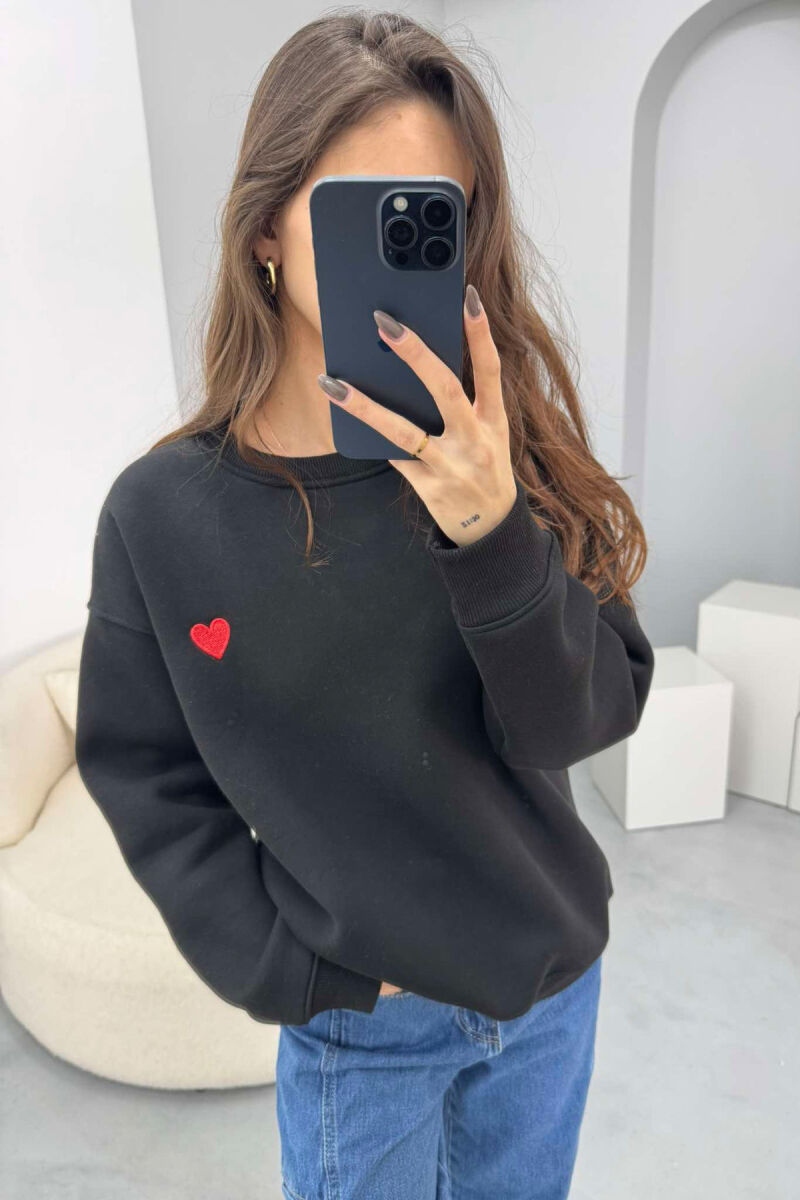 ROUND NECK HEART DETAIL WOMEN SWEATSHIRT BLACK/ E ZEZE - 6