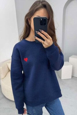 ROUND NECK HEART DETAIL WOMEN SWEATSHIRT BLUE/BLU 