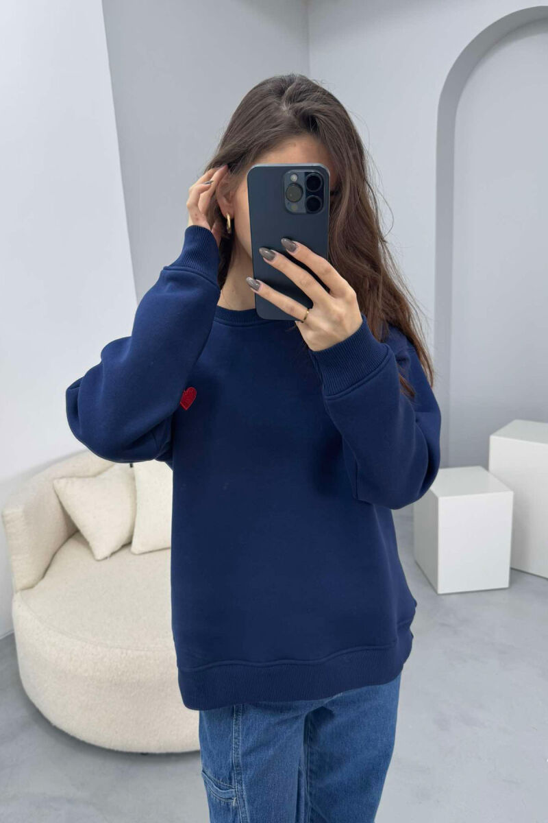 ROUND NECK HEART DETAIL WOMEN SWEATSHIRT BLUE/BLU - 2