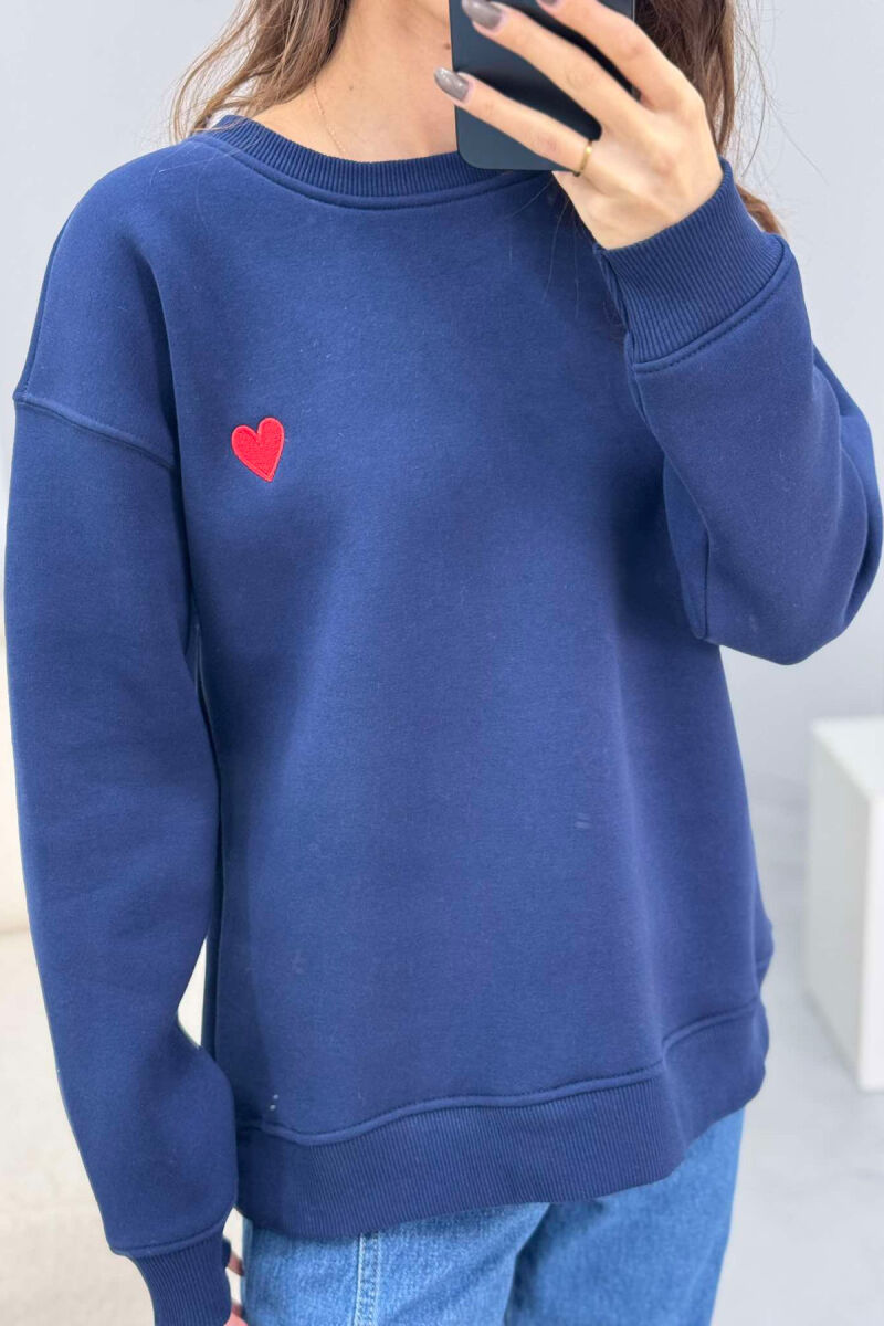 ROUND NECK HEART DETAIL WOMEN SWEATSHIRT BLUE/BLU - 4