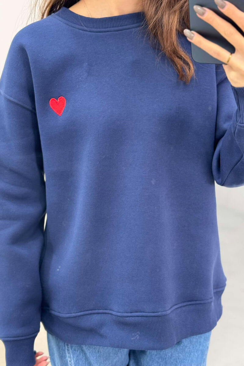 ROUND NECK HEART DETAIL WOMEN SWEATSHIRT BLUE/BLU - 5