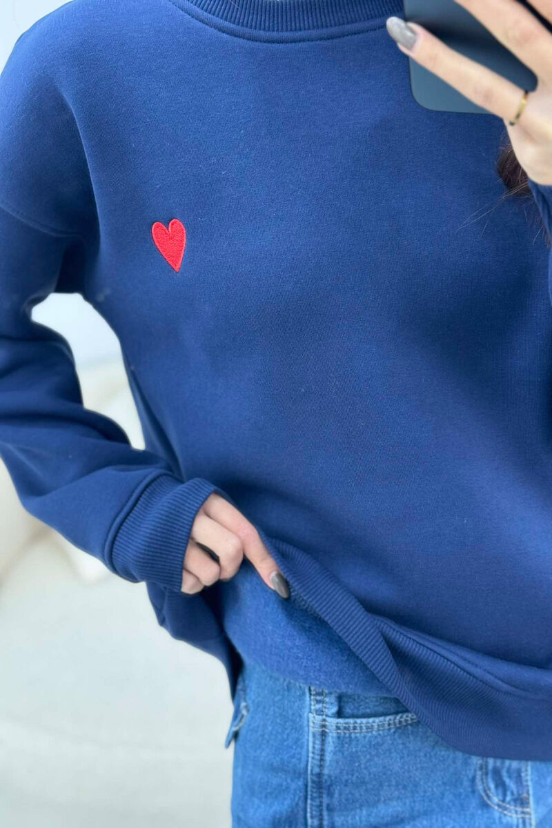 ROUND NECK HEART DETAIL WOMEN SWEATSHIRT BLUE/BLU - 6