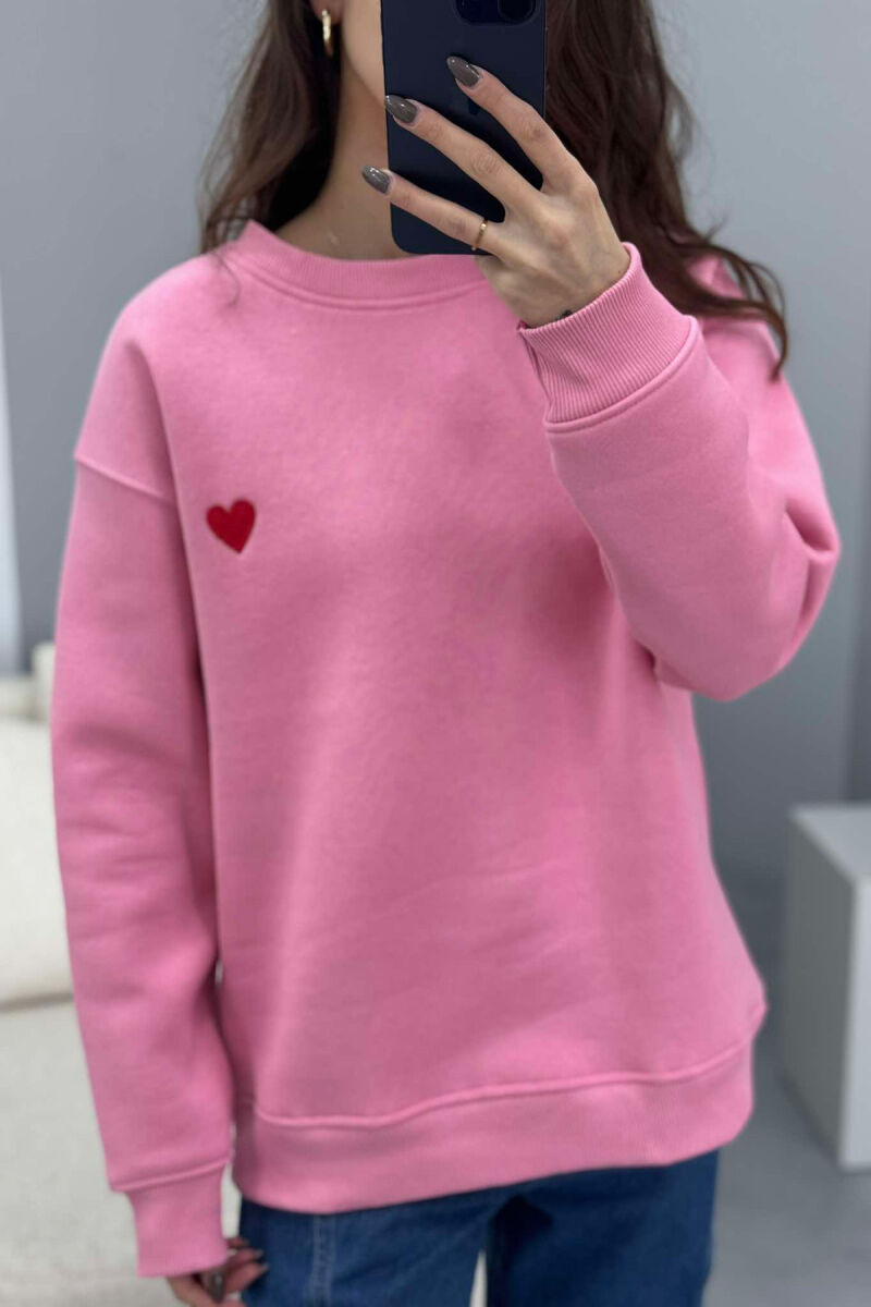 ROUND NECK HEART DETAIL WOMEN SWEATSHIRT PINK/ROZE - 3