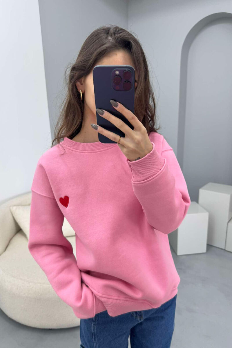 ROUND NECK HEART DETAIL WOMEN SWEATSHIRT PINK/ROZE - 5