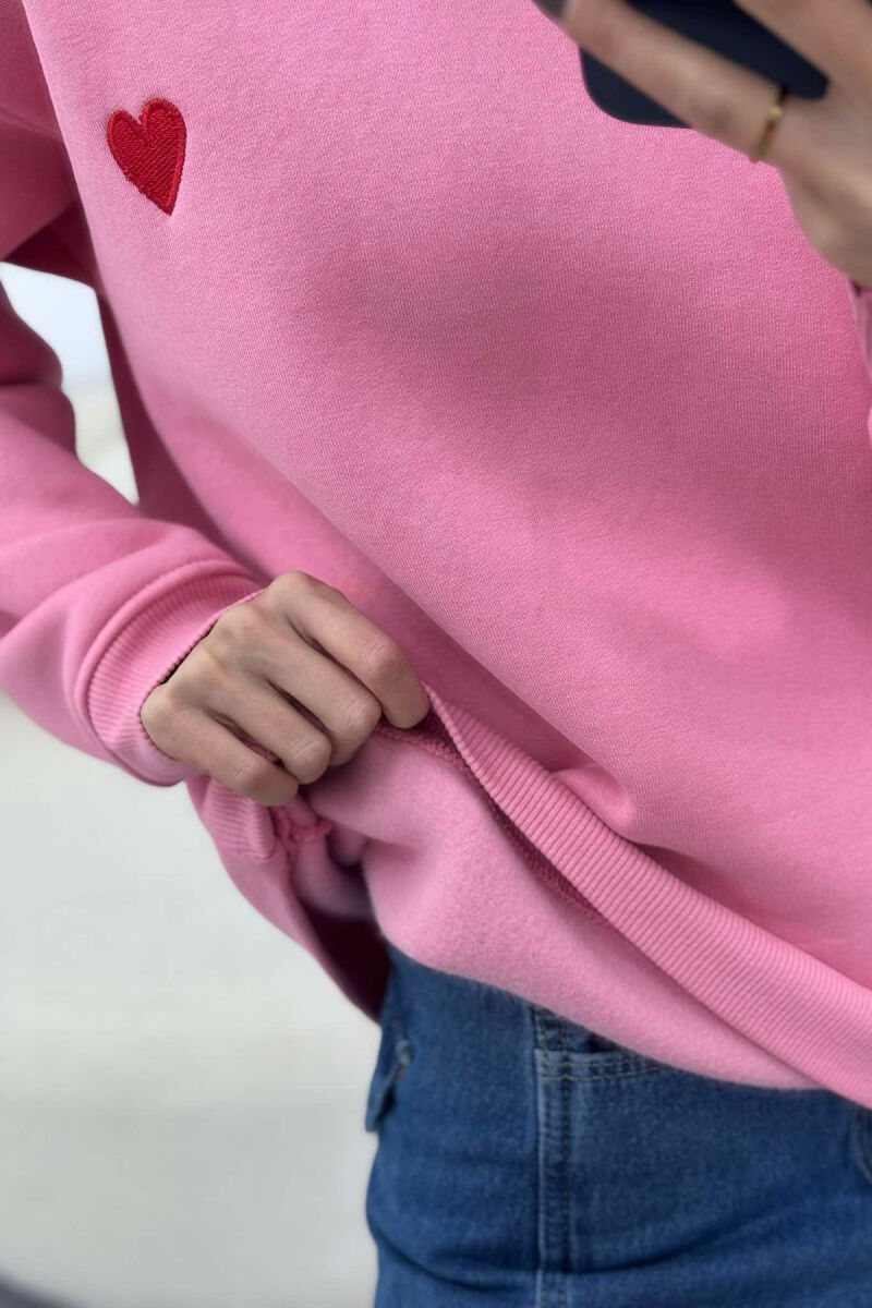 ROUND NECK HEART DETAIL WOMEN SWEATSHIRT PINK/ROZE - 6