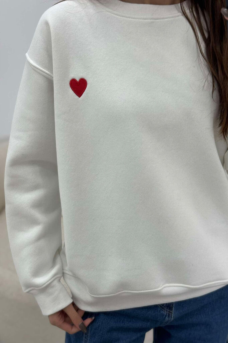 ROUND NECK HEART DETAIL WOMEN SWEATSHIRT WHITE-E BARDHE - 2