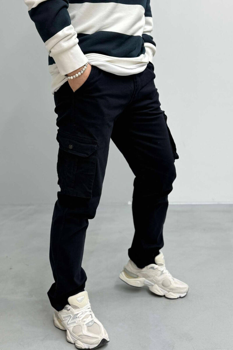 REGULAR ONE COLOR CARGO MEN PANTS IN DARK BLUE COLOR - 2