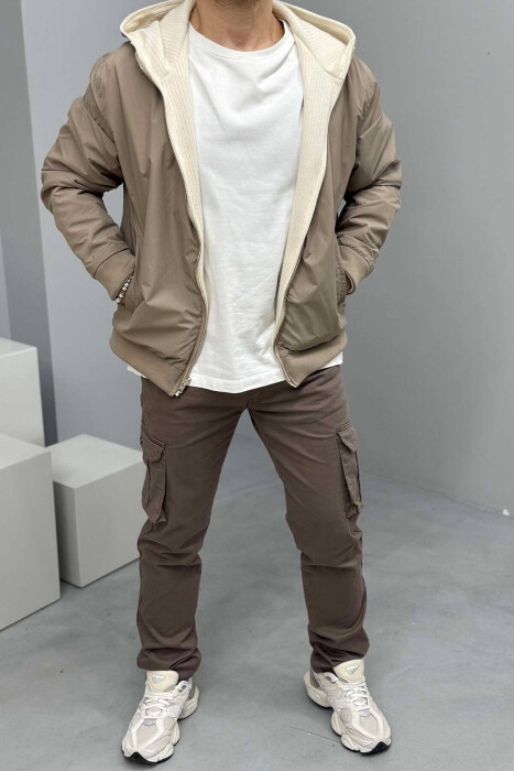 REGULAR ONE COLOR CARGO MEN PANTS IN LIGHT BROWN COLOR - 1