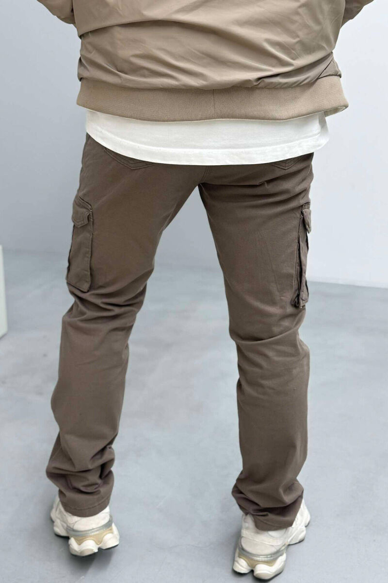 REGULAR ONE COLOR CARGO MEN PANTS IN LIGHT BROWN COLOR - 3