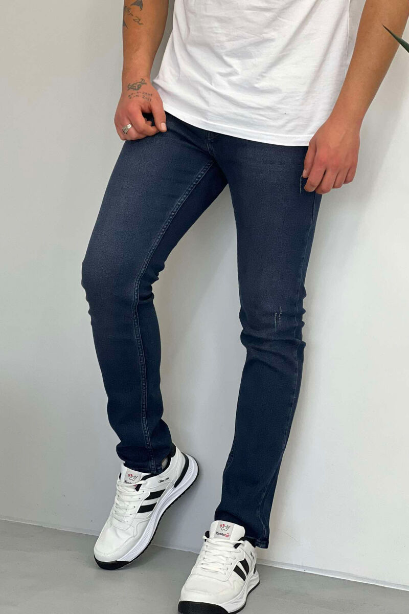 REGULAR ONE COLOR DENIM MEN JEANS DARK BLUE/BEE - 2