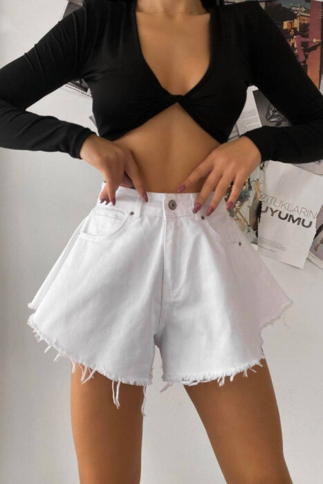 RELAXED SHORT WOMEN JEANS WHITE-E BARDHE - KLAUDIO FASHION