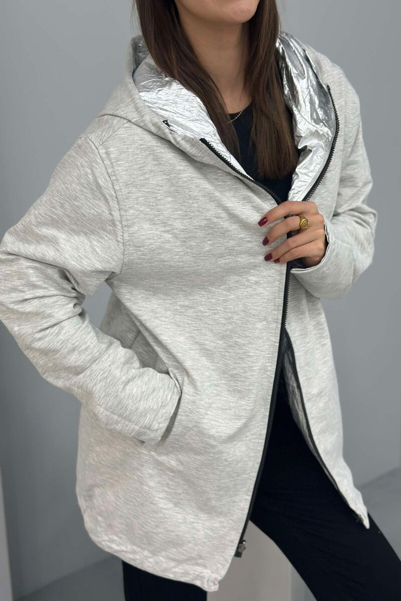 REVERSIBLE LONG WOMEN JACKET SILVER/ARGJEND - 7