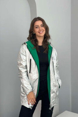 REVERSIBLE LONG WOMEN JACKET SILVER+GREEN/ARGJEND+JESHILE 