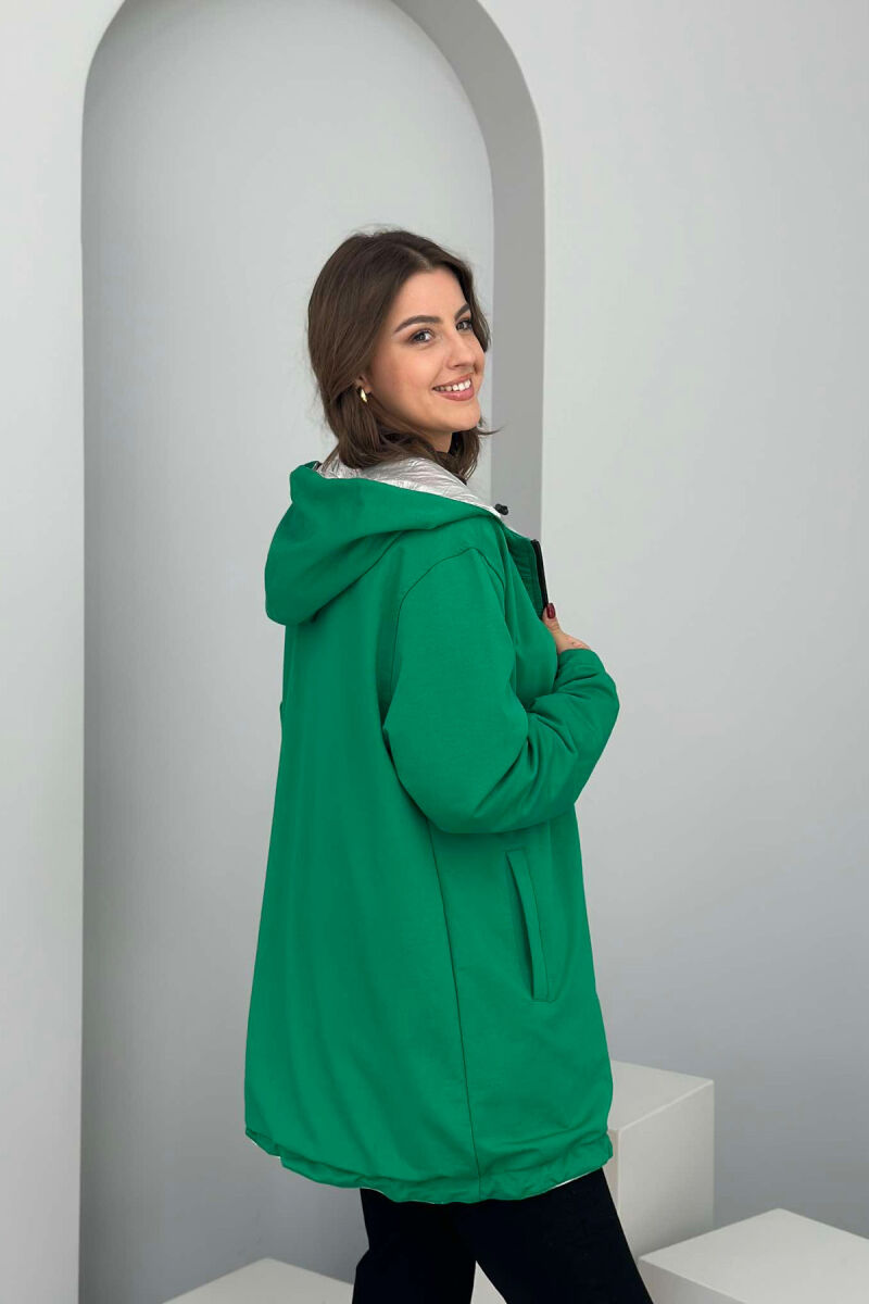 REVERSIBLE LONG WOMEN JACKET SILVER+GREEN/ARGJEND+JESHILE - 4