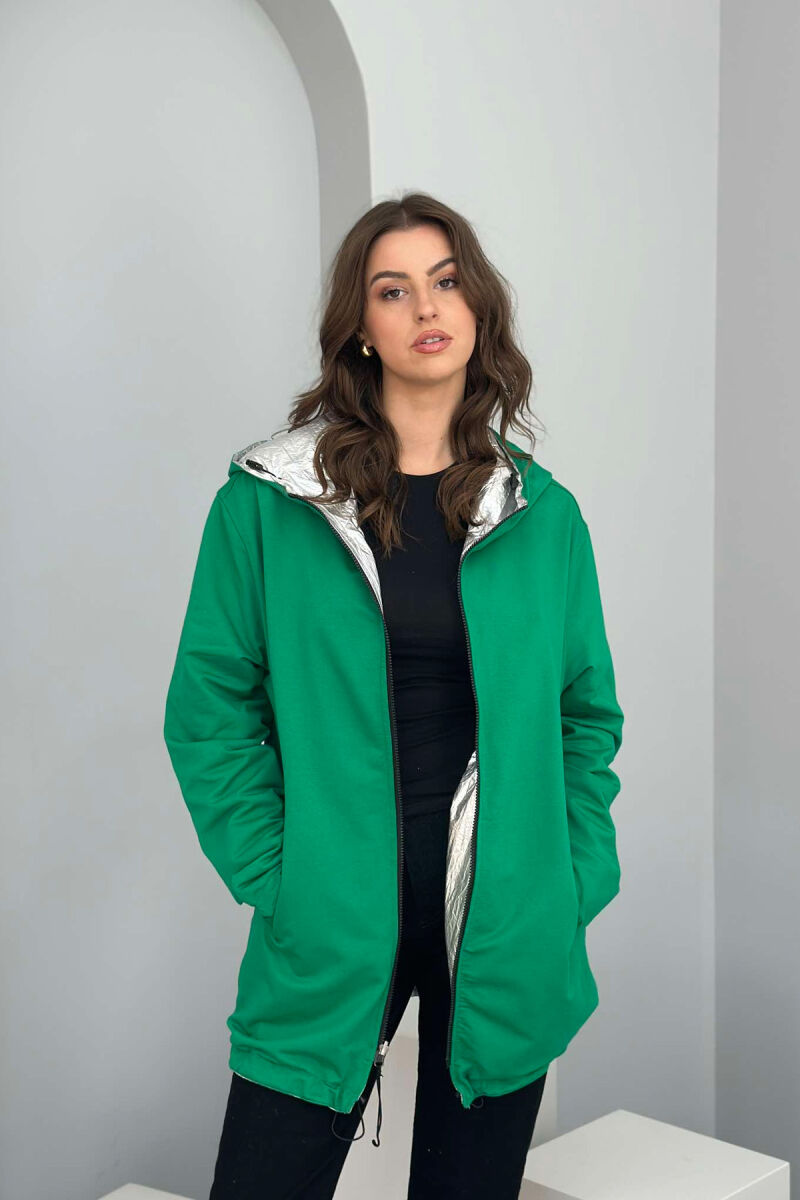 REVERSIBLE LONG WOMEN JACKET SILVER+GREEN/ARGJEND+JESHILE - 5