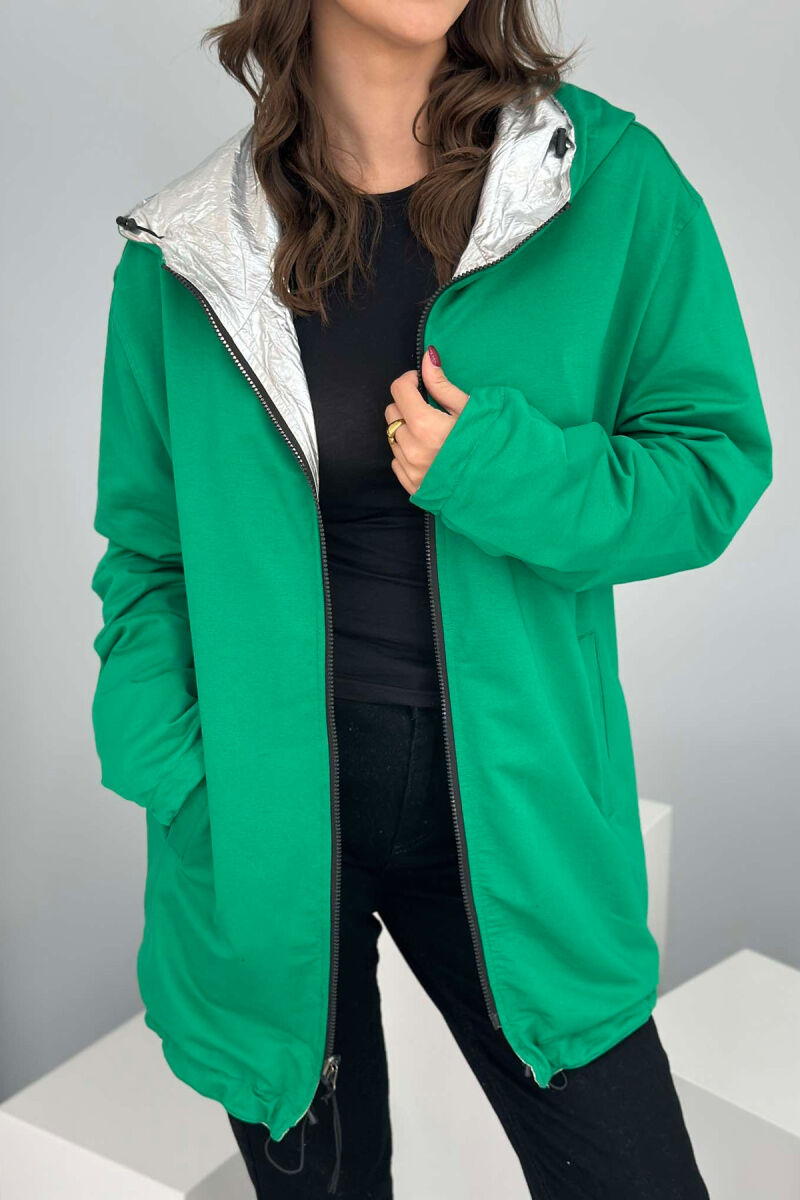 REVERSIBLE LONG WOMEN JACKET SILVER+GREEN/ARGJEND+JESHILE - 7