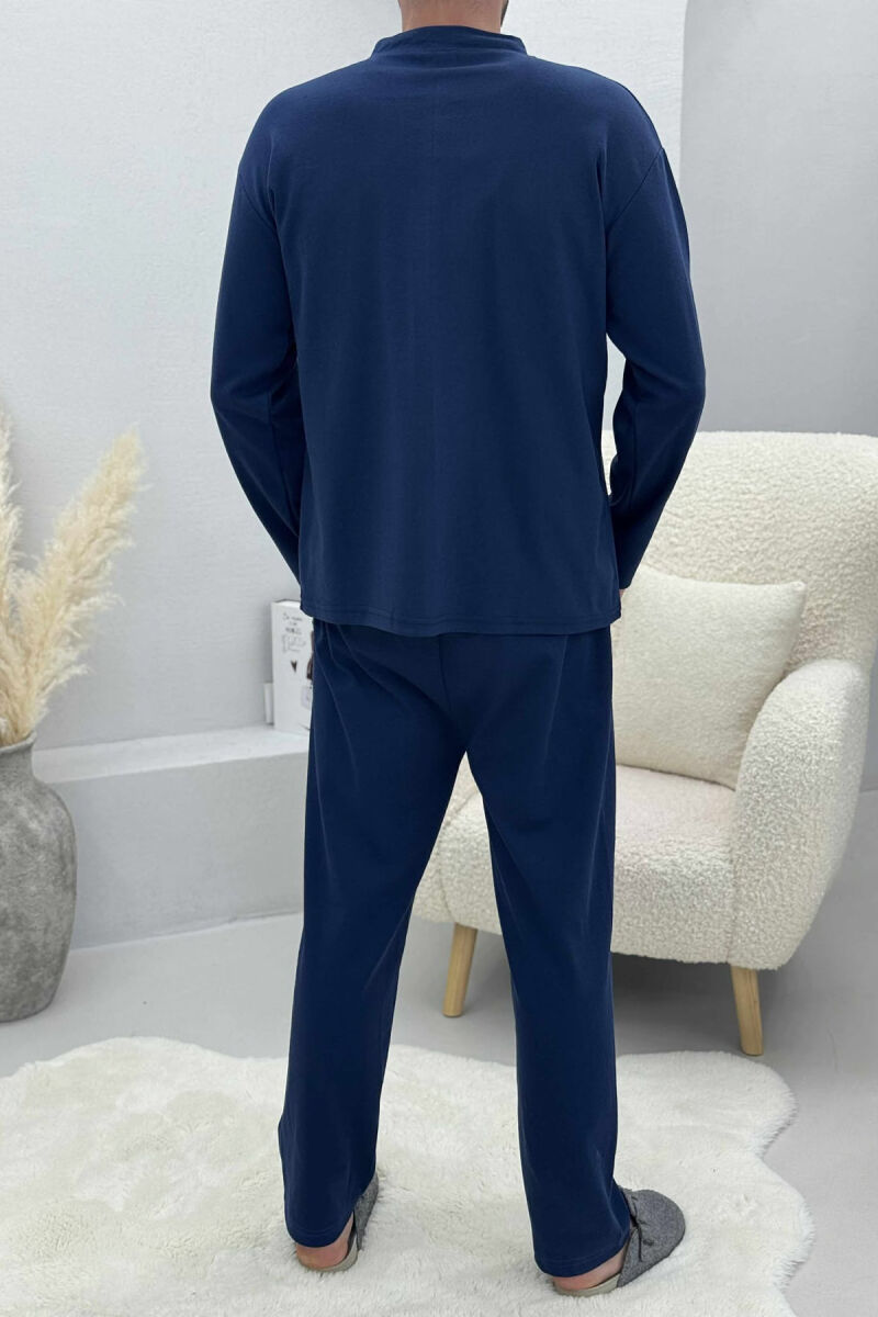 RHOMBUS BUTTONED SWEATSHIRT+SWEATPANTS MEN PYJAMAS DARK BLUE/BEE - 4