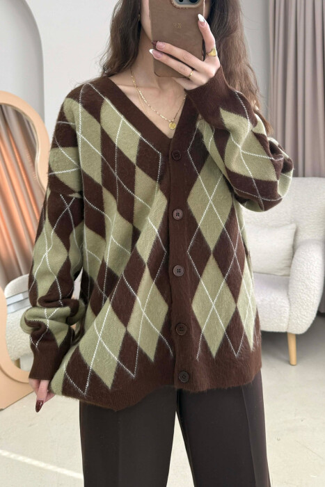 RHOMBUS DESIGN BUTTONED WOMEN CARDIGAN MINT/MENTE - 3