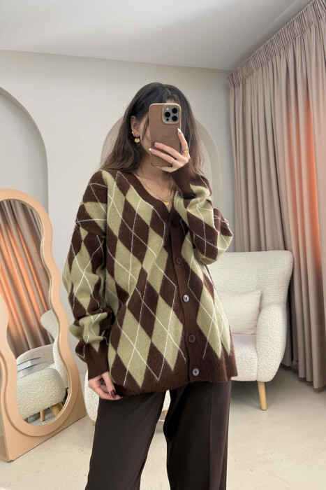 RHOMBUS DESIGN BUTTONED WOMEN CARDIGAN MINT/MENTE - 4