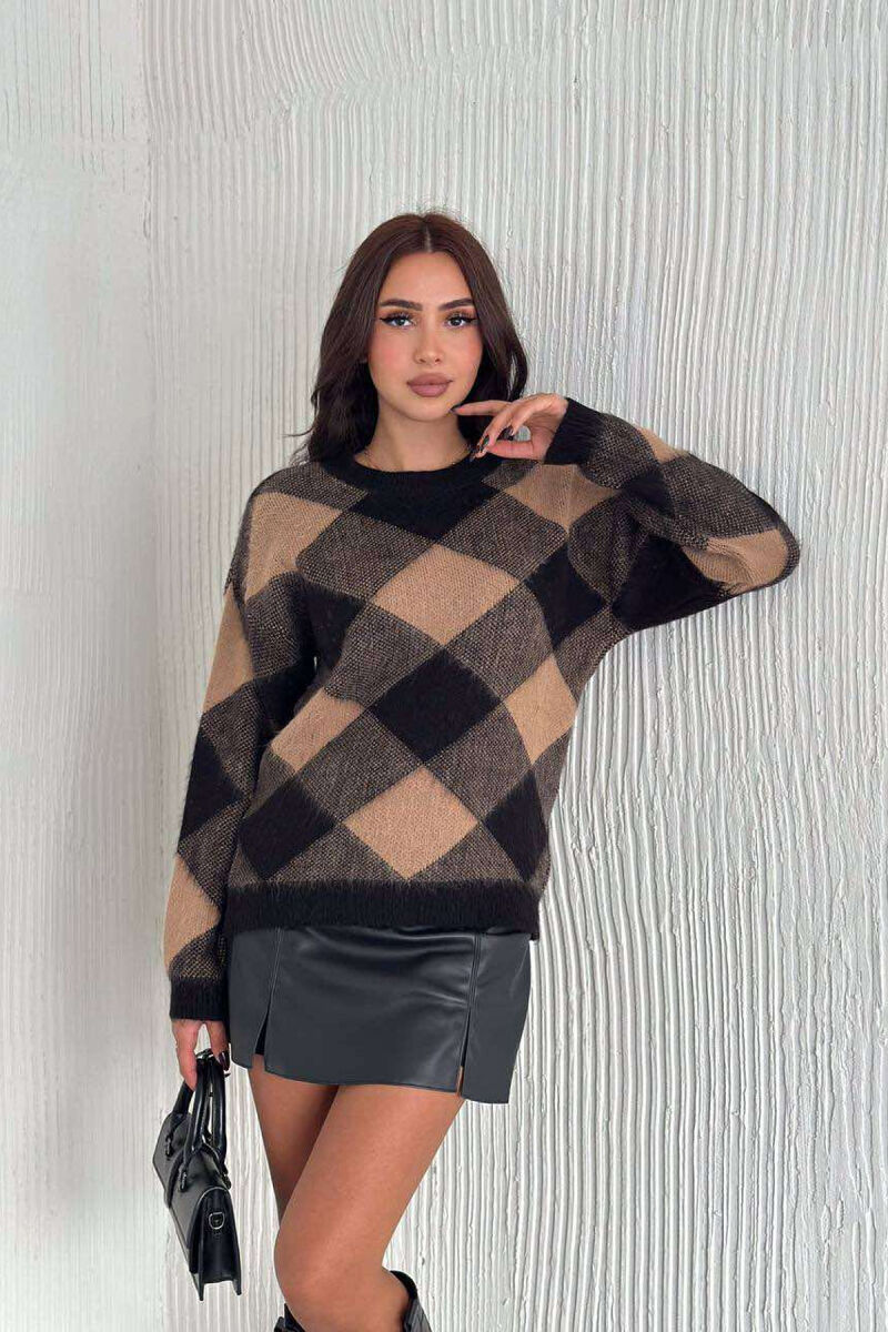 RHOMBUS DESIGN KNITTED WOMEN SWEATER MULTIPLE/SHNGJ - 3