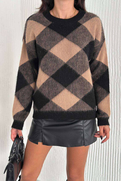 RHOMBUS DESIGN KNITTED WOMEN SWEATER MULTIPLE/SHNGJ - 4